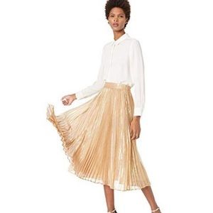 Kate Spade Gold Pleated Metallic Midi Skirt